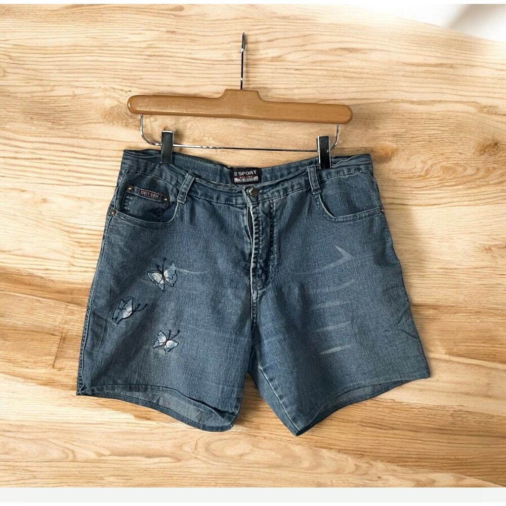 Beijing Vintage Blue Denim Embroidered Shorts Size 30